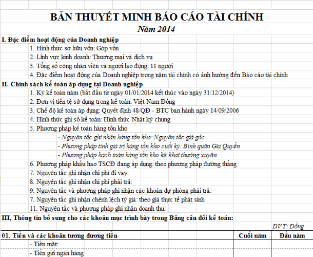 Ý nghĩa của thuyết minh báo cáo tài chính - Mẫu thuyết minh báo cáo tài chính