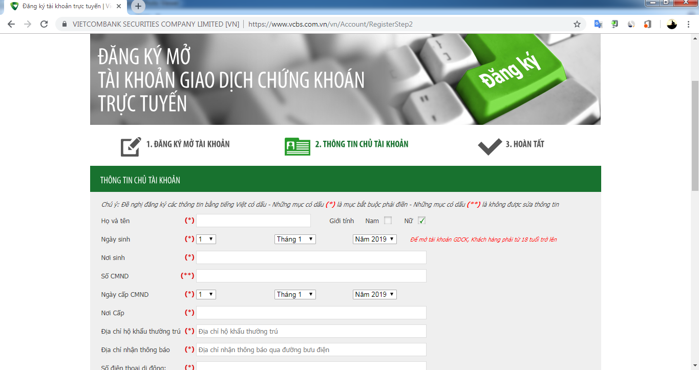 Hướng dẫn mở tài khoản chứng khoán VCB online